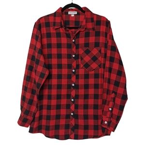 SANGTREE Red Black Buffalo Check Plaid Print Button Front Long Sleeve Top M